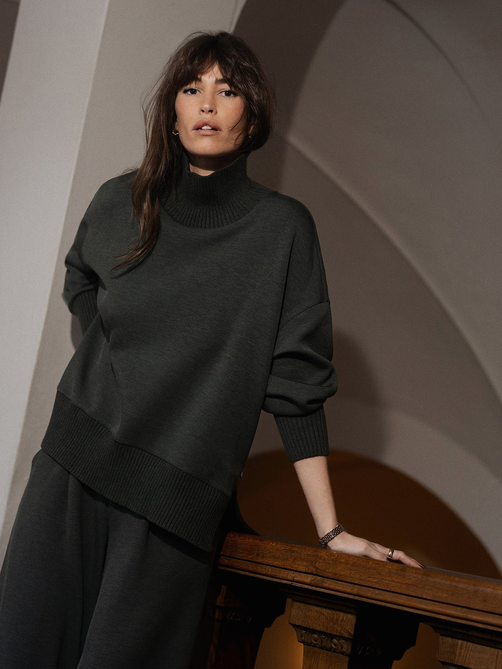 Varley Barker High Neck Sweat - Olive Marl