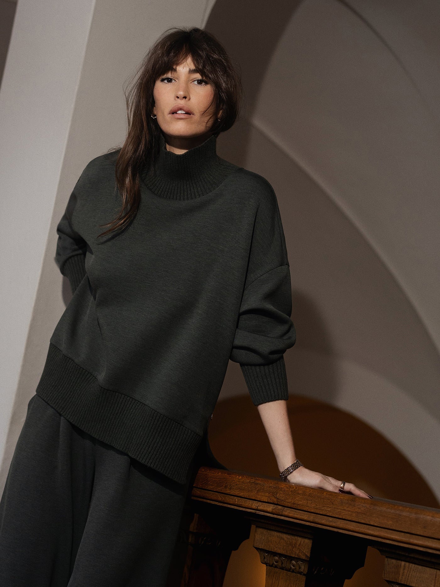 Varley Barker High Neck Sweat - Olive Marl