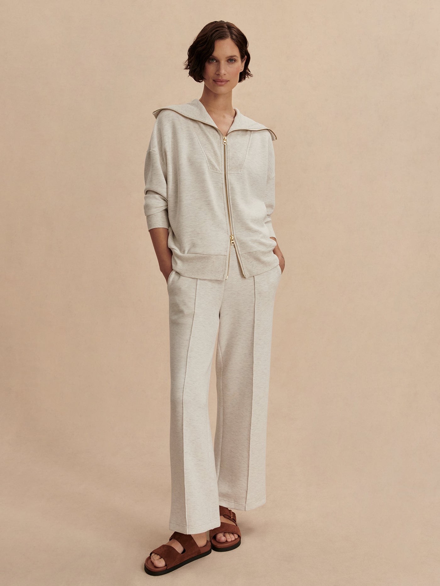 Varley Halley Zip Through Sweat - Ivory Marl