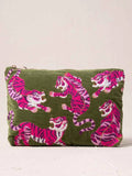 Elizabeth Scarlett Velvet Everyday Pouch - Fern Green Wild Tiger