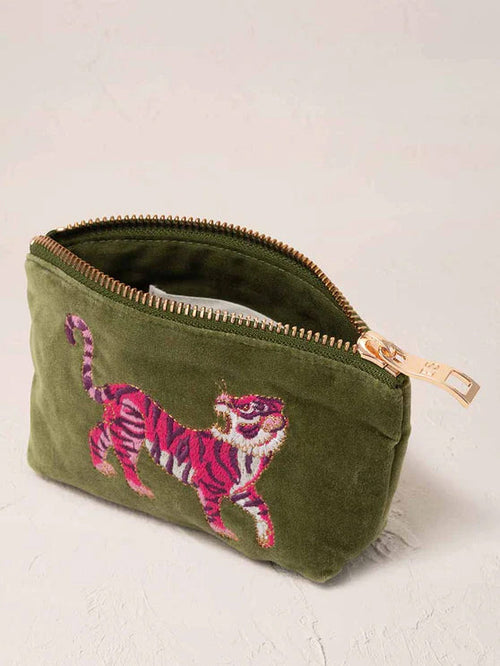 Elizabeth Scarlett Velvet Coin Purse - Fern Green Wild Tiger