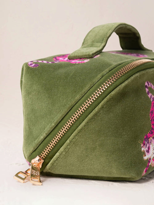 Elizabeth Scarlett Open Flat Makeup Bag - Fern Green Wild Tiger