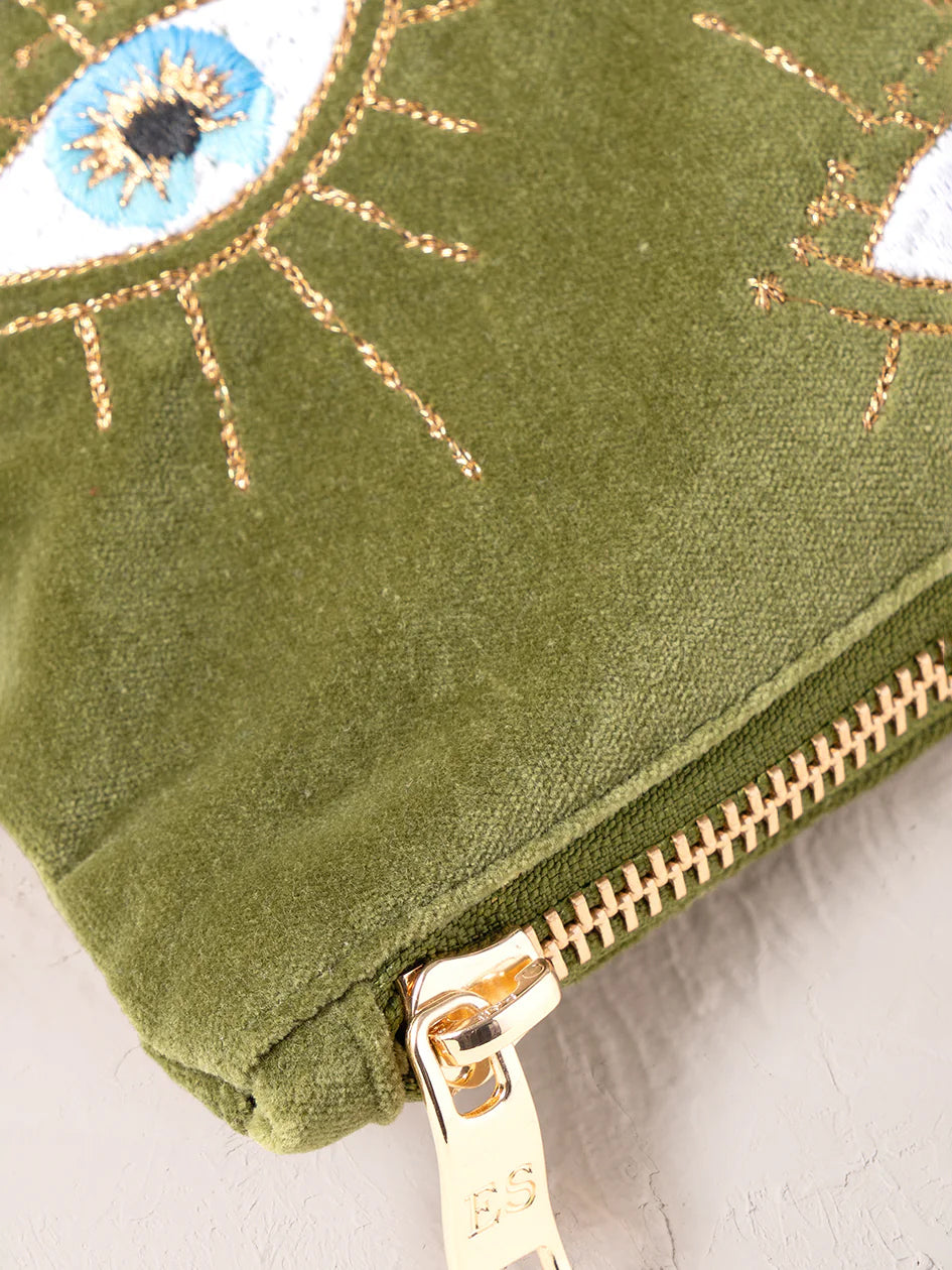 Elizabeth Scarlett Velvet Everyday Pouch - Garden Green Mystical Eye
