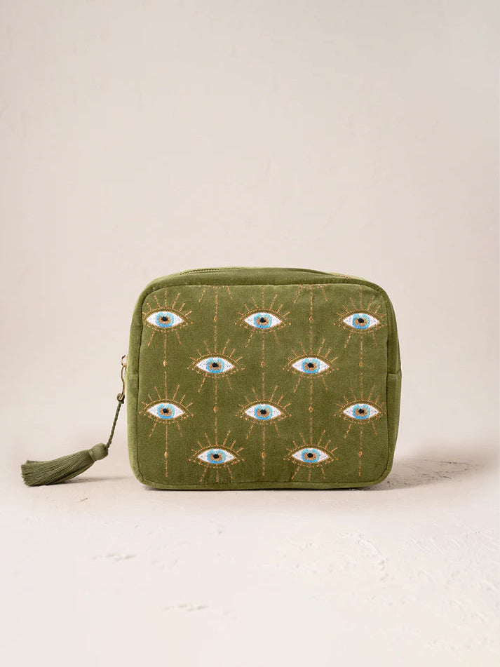 Elizabeth Scarlett Velvet Wash Bag - Fern Green Mystical Eye