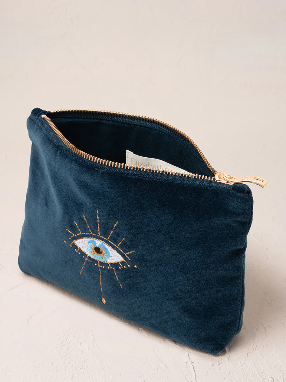 Elizabeth Scarlett Velvet Mini Pouch - Ink Blue Mystical Eye