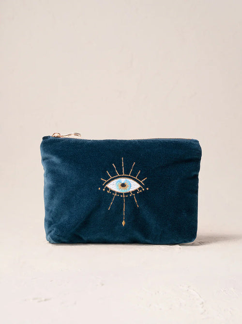 Elizabeth Scarlett Velvet Mini Pouch - Ink Blue Mystical Eye