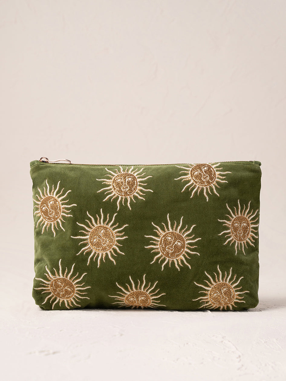 Elizabeth Scarlett Velvet Everyday Pouch - Fern Green Sun Goddess