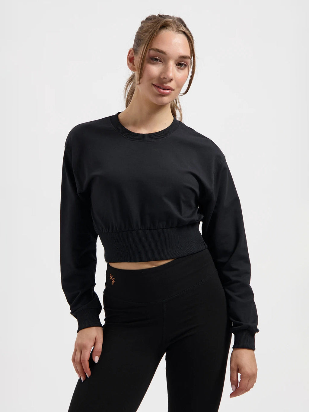 Urban Goddess Naya Cropped Long Sleeve Yoga Top - Onyx Black