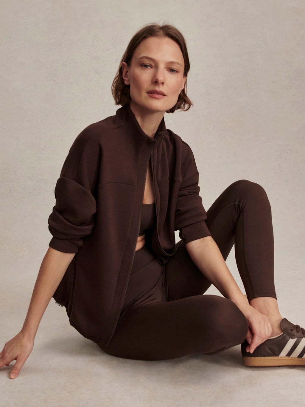 Varley Tayah Zip Through Sweat - Coffee Bean